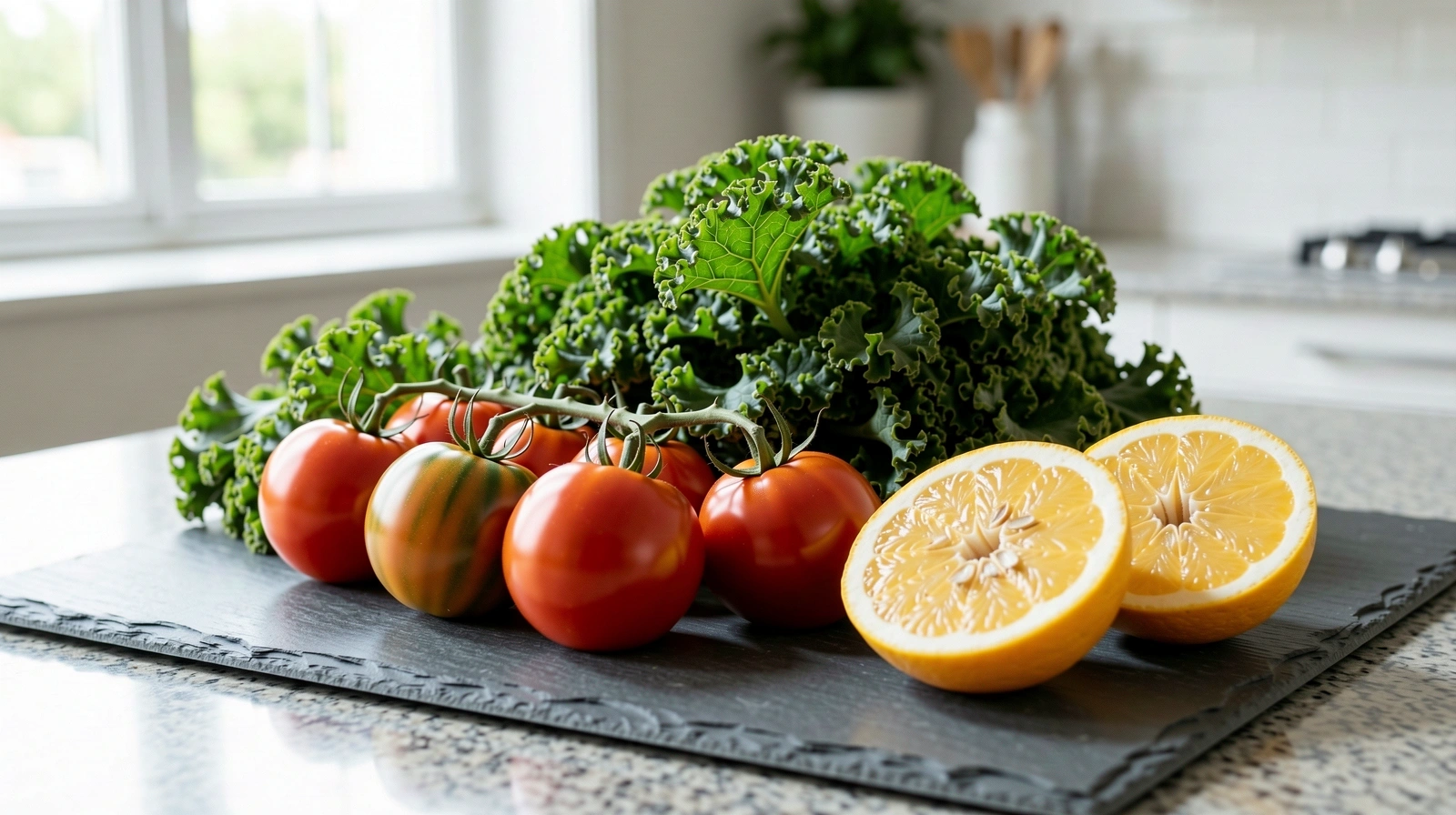 Ingrédients frais et naturels sur un plan de travail